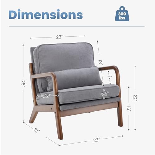DUMOS Mid Century Modern Accent Chair, 16'' Seat Height Cozy Lounge Chair - Image 3