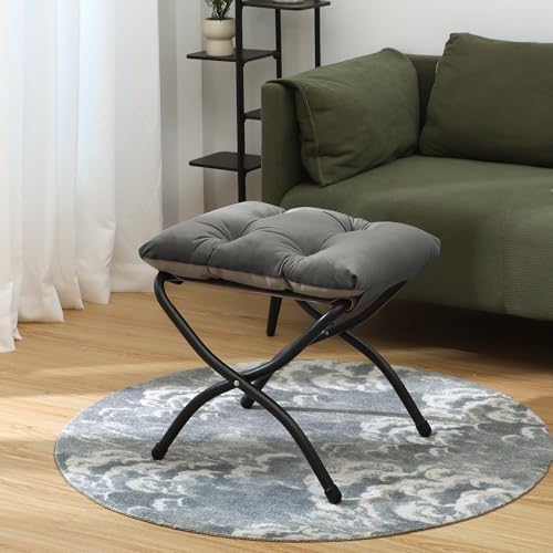 15"(H) Folding Ottoman, Set of 2, Foldable Footrest Stool, Small Foot Stool for Couch, Collapsible Foot Rest Ottoman for Sofa, Accent Padded Ottomans for Living Room, Bedroom, Dark Grey - Image 4
