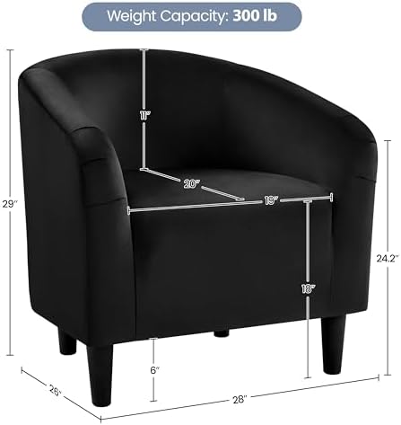 Yaheetech Small 25.5in Wide Velvet Barrel Accent Chair for Bedroom, Black - Image 3