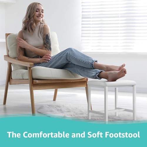 Small Vanity Stool, Cute Vanity Stools with Cushion, White Makeup Vanity Chair for Small Spaces, Living Room, Bedroom, Bathroom, Entryway, Ottoman Foot Rest for Couch Sillas Modern - Image 4