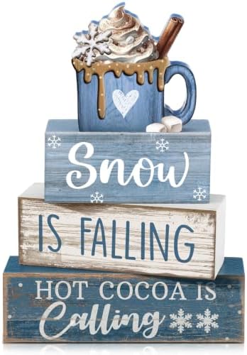 Lineshading 4 Pcs Christmas Table Decor, Blue Winter Wonderland Cocoa Sign by Lineshading