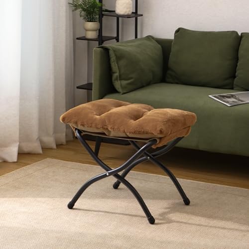 15"(H) Folding Ottoman, Set of 2, Foldable Footrest Stool, Small Foot Stool for Couch, Collapsible Foot Rest Ottoman for Sofa, Accent Padded Ottomans for Living Room, Bedroom, Brown - Image 2