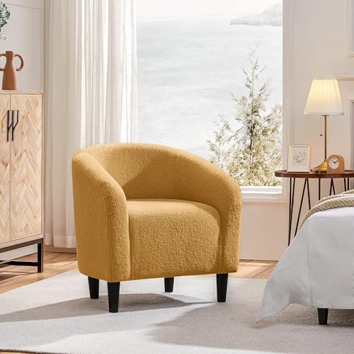 Yaheetech Small 25.5in Wide Sherpa Barrel Accent Chair, Mustard Yellow - Image 4