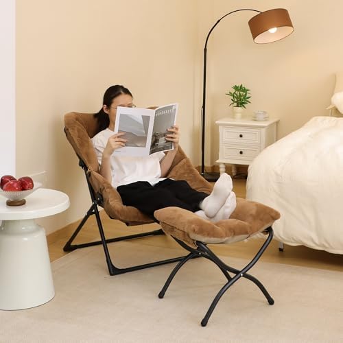 15"(H) Folding Ottoman, Foldable Footrest Stool, Portable Small Foot Stool for Couch, Collapsible Foot Rest Ottoman for Sofa, Accent Padded Ottomans for Living Room, Bedroom, Brown - Image 2