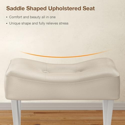 Memobarco 18-Inch Leather Vanity Stool Chair, Beige Makeup Stool - Image 3