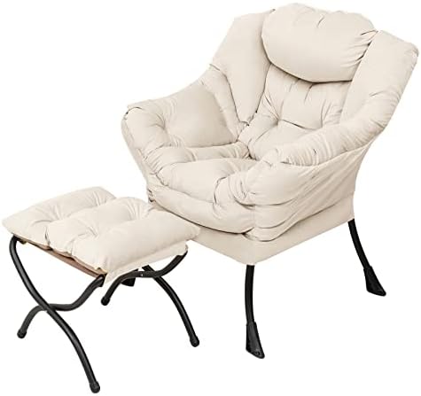 Welnow Lazy Chair with Ottoman, Reading Chair with Footrest, Off‑White by LifeGetsBetterWithWelnow
