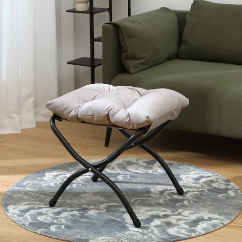 15"(H) Folding Ottoman, Foldable Footrest Stool, Portable Small Foot Stool for Couch, Collapsible Foot Rest Ottoman for Sofa, Accent Padded Ottomans for Home, Living Room, Light Grey - Image 4