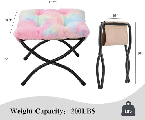 15"(H) Folding Ottoman, Foldable Footrest Stool, Portable Small Foot Stool for Couch, Collapsible Foot Rest Ottoman for Sofa, Accent Padded Ottomans for Living Room, Bedroom, Rainbow - Image 3