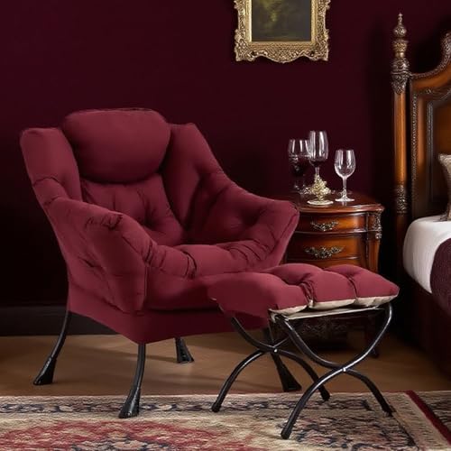 Tiita Lazy Chair with Ottoman, Comfy Reading Accent Chair, Burgundy - Image 3