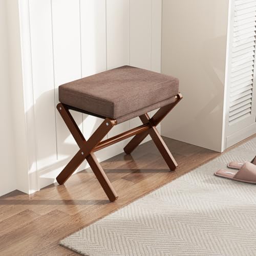 BAMBOOHOMIE Foldable Foot Stool Ottoman, Modern Foot Rest with Bamboo X Legs & Thick Foam Cushion, Folding Foot Stools Small Padded for Bedroom Living Room, Footstool for Chair Couch (Brown - Brown) - Image 6