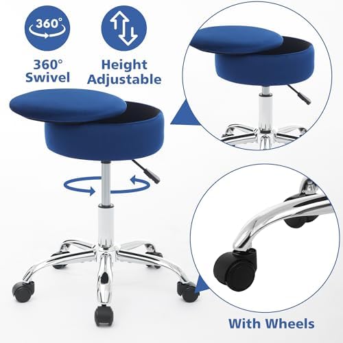 Adjustable Vanity Stool Storage Swivel Rolling Vanity Chair with Wheels - Image 6