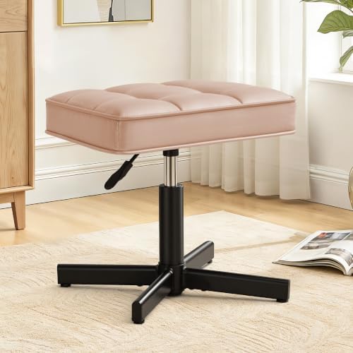 LUE BONA Adjustable Vanity Stool, 15''-19.5'' Foot Rest Under Desk, 360° Swivel Vanity Chair for Makeup Room, Rose Gold Upholstered Faux Leather Ottoman for Bathroom & Living Room, 300lbs by LUEBONA
