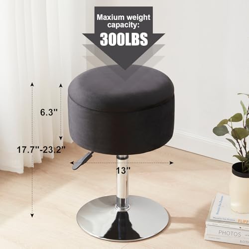 Adjustable Vanity Stool with Storage Swivel Vanity Chair Makeup Stool Black - Image 2