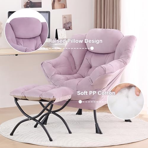 Tiita Lazy Chair with Ottoman, Comfy Reading Accent Chair, Light Purple - Image 4