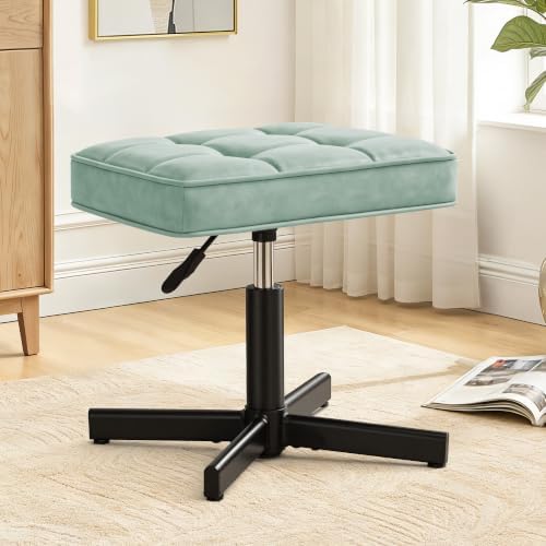 LUE BONA Adjustable Vanity Stool, 15''-19.5'' Foot Rest Under Desk, 360° Swivel Vanity Chair for Makeup Room, Green Upholstered Faux Leather Ottoman for Bathroom & Living Room, 300lbs by LUEBONA