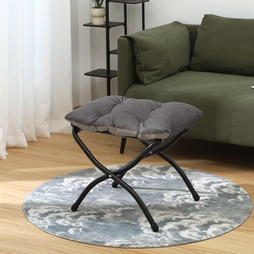 15"(H) Folding Ottoman, Foldable Footrest Stool, Portable Small Foot Stool for Couch, Collapsible Foot Rest Ottoman for Sofa, Accent Padded Ottomans for Living Room, Bedroom, Dark Coffee - Image 4