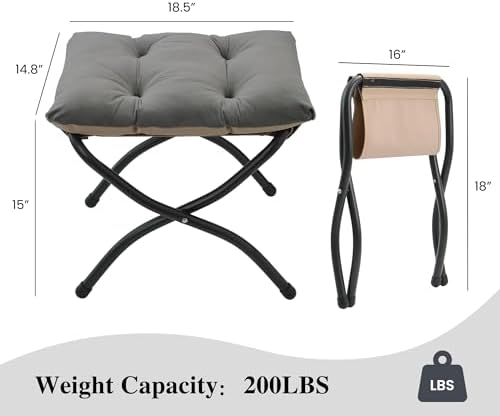 15"(H) Folding Ottoman, Set of 2, Foldable Footrest Stool, Small Foot Stool for Couch, Collapsible Foot Rest Ottoman for Sofa, Accent Padded Ottomans for Living Room, Bedroom, Dark Grey - Image 3
