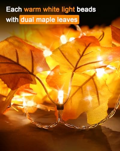 2-Pack Lighted Fall Garland, Total 16.4ft 40 LED Autumn String Lights - Image 2
