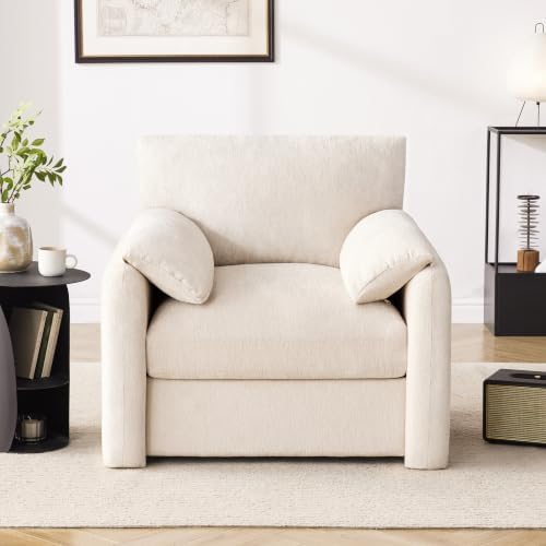 Howjoe 2 Pack Accent Chair for Living Room, Oversized Armchair, Beige - Image 3