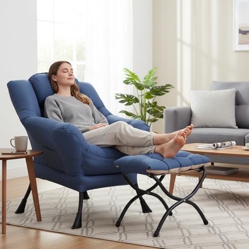 Welnow Lazy Chair with Ottoman, Reading Chair with Footrest,Royal Blue - Image 2