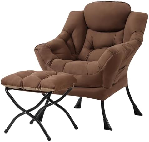 Tiita Lazy Chair with Ottoman, Comfy Reading Accent Chair, Brown by TiitaHome