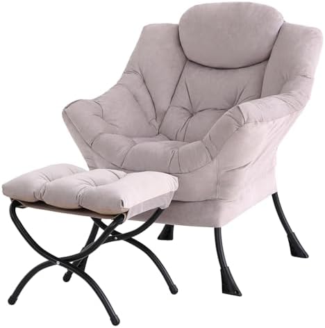 Tiita Modern Lazy Chair with Ottoman, Large Accent Armchair, Leisure Sofa Armchair with Footrest for Bedroom, Living Room, and Dorm Rooms by TiitaHome