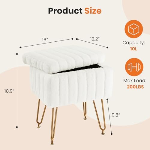 DUMOS Vanity Stool Chair, Ottoman with Storage for Living Room, Bedroom - Image 3