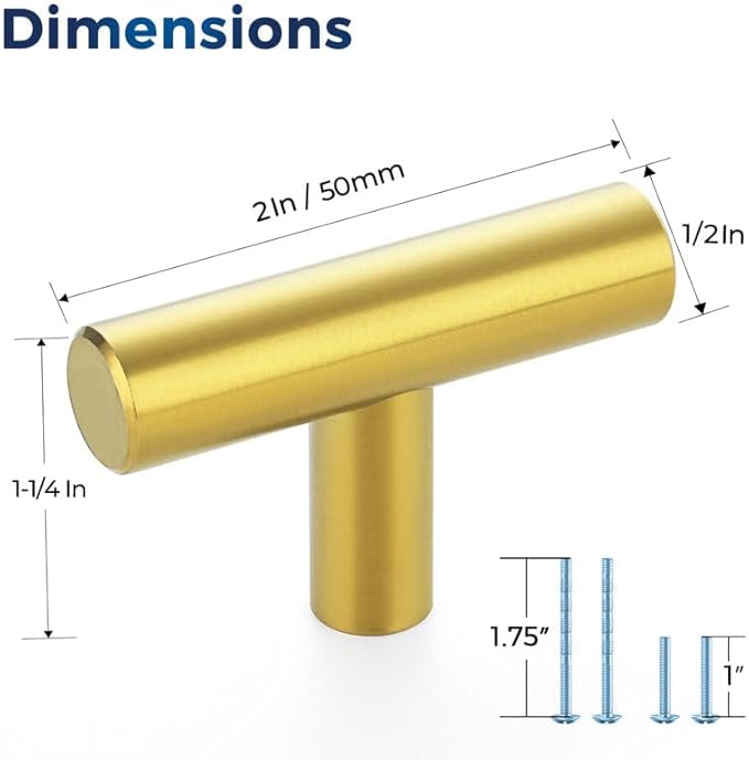 JOY DECOR 45 Pack Cabinet Knobs, Gold Cabinet Handles, 2in Kitchen Cabient Knobs, Single Hole Drawer Knobs for Dresser Drawers