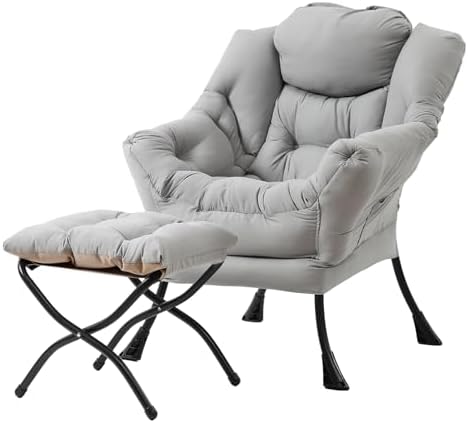 Tiita Lazy Chair with Ottoman, Comfy Reading Accent Chair, Light Grey by TiitaHome