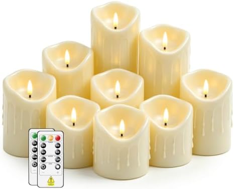 Nimiko Flameless Candles with Remote, Battery Operated Flickering Flameless Candles, LED Candles with Timer 2/4/6/8H, Realistic Drop Wax flameless Candle Set of 9 (D3 x H 3" 4" 5" 6" 7") (Ivory) by Nimiko