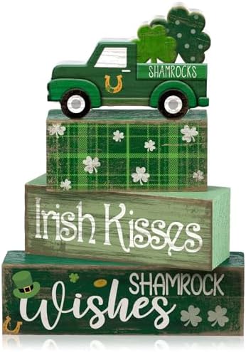 Lineshading 4 Pcs Wooden Shamrock Tiered Tray Decor St Patrick Block Signs by Lineshading
