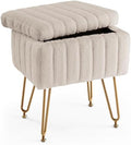 DUMOS Vanity Stool Chair, Ottoman with Storage, Makeup Cute Soft Small Footstool, Modern Style Faux Fur Seat with 4 Metal Legs & Adjustable Feet for Dressing, Living Room Bedroom Dorm, Taupe by DumosLifestyle