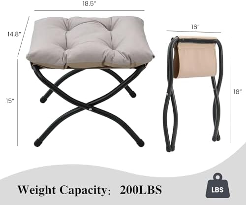 15"(H) Folding Ottoman, Foldable Footrest Stool, Portable Small Foot Stool for Couch, Collapsible Foot Rest Ottoman for Sofa, Accent Padded Ottomans for Home, Living Room, Light Grey - Image 3