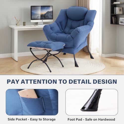 Tiita Lazy Chair with Ottoman, Comfy Reading Accent Chair, Blue - Image 5