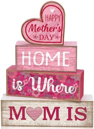 Lineshading 4 Pcs Wooden Block Signs Mothers Day Farmhouse Tabletop Decor by Lineshading