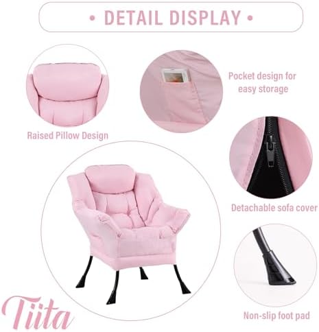 Tiita Lazy Chair with Ottoman, Comfy Reading Accent Chair, Pink - Image 2