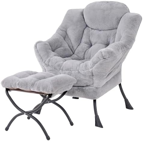 Welnow Lazy Chair with Ottoman, Reading Chair with Footrest, Grey by LifeGetsBetterWithWelnow