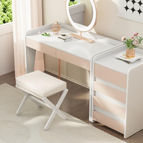 BAMBOOHOMIE Foldable Foot Stool Ottoman, Modern Foot Rest with Bamboo X Legs & Thick Foam Cushion, Folding Foot Stools Small Padded for Bedroom Living Room, Footstool for Chair Couch (White - White) - Image 2