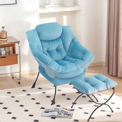 Tiita Lazy Chair with Ottoman, Comfy Reading Accent Chair, Light Blue - Image 3