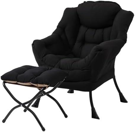 Welnow Lazy Chair with Ottoman, Reading Chair with Footrest,Matte Black by LifeGetsBetterWithWelnow