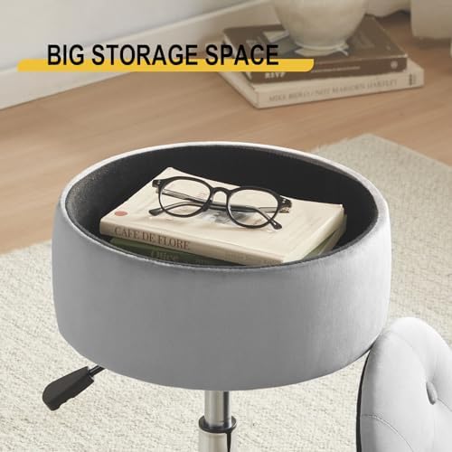 Gitrah Grey Vanity Stool Chair with Storage Swivel Adjustable Makeup Stool - Image 4