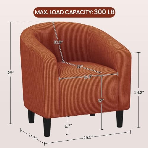 Yaheetech Small 25.5in Wide Corduroy Barrel Accent Chair, Brick Red - Image 3