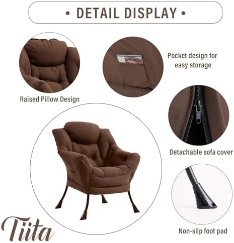 Tiita Lazy Chair for Adults, Comfy Reading Accent Chair, Brown Single - Image 5