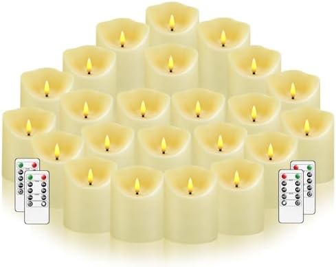 Nimiko Flameless Candles with Remote, Battery Operated Flickering Flameless Candles, LED Candles with Timer 2/4/6/8H, with Realistic LED Candles Set of 24 (D3 x H 3" 4" 5") (Ivory) by Nimiko