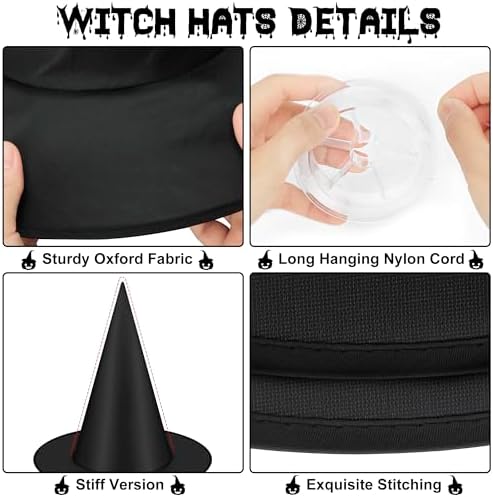 12 PCS Halloween Witch Hats, Black Hanging Witch Hats Porch Yard Decor - Image 3