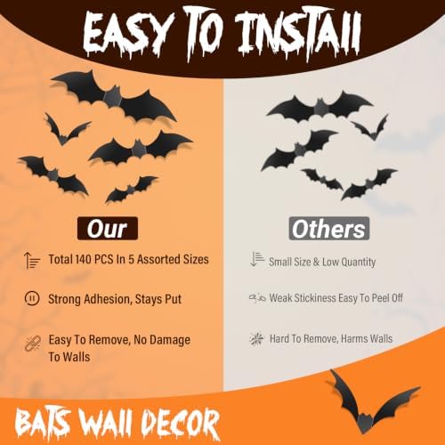 140Pcs Bats Halloween Decor, Real Scary Bat Stickers for Halloween Party - Image 6