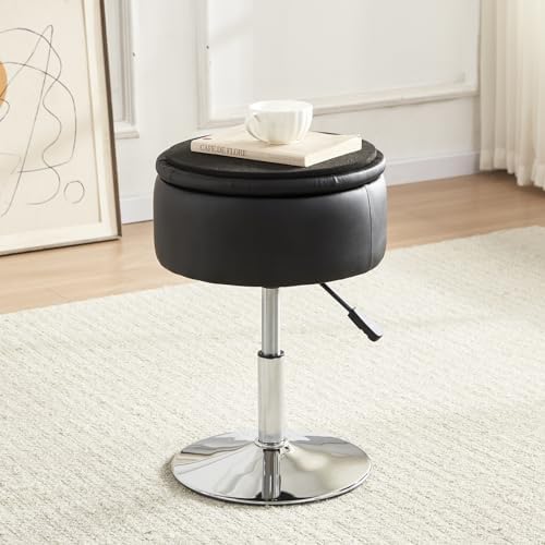 Gitrah Black Vanity Stool Chair with Storage Swivel Adjustable Makeup Stool - Image 5