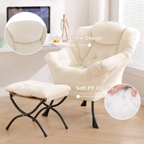 Tiita Lazy Chair with Ottoman, Modern Large Accent Lounge Chairs, Leisure Sofa Armchair with Ottoman, Reading Chair with Footrest for Bedroom, Living Room, Dorm Rooms, Garden - Image 4