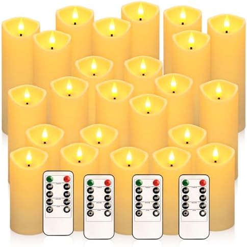 YOROXRG 24 Pack Christmas Decoration Flickering Flameless Candles, Battery Operated Candles,LED Candles for Home Decor,Wedding,Halloween,Birthday,Valentine'sDay (D2.2 xH 5" 6" 7" Ivory) by YOROXRG