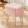 OLIXIS Vanity Stool Chair Faux Fur with Storage, Soft Ottoman 4 Metal Legs with Anti-Slip Feet, Makeup Cute Soft Small Footstool, Modern Style Faux Fur Seat for Makeup, Bedroom Dresser, Blush by OLIXIS